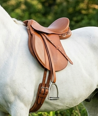 Premium Tan Leather English All-Purpose Saddle Set With Ergonomic Knee Rolls and Matching Girth