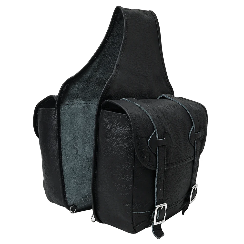 Midnight Stealth Full-Grain Leather Western Saddlebags – Artisan Handcrafted Dual-Sided Gear Bags with Chrome Hardware and Reinforced Attachment Points