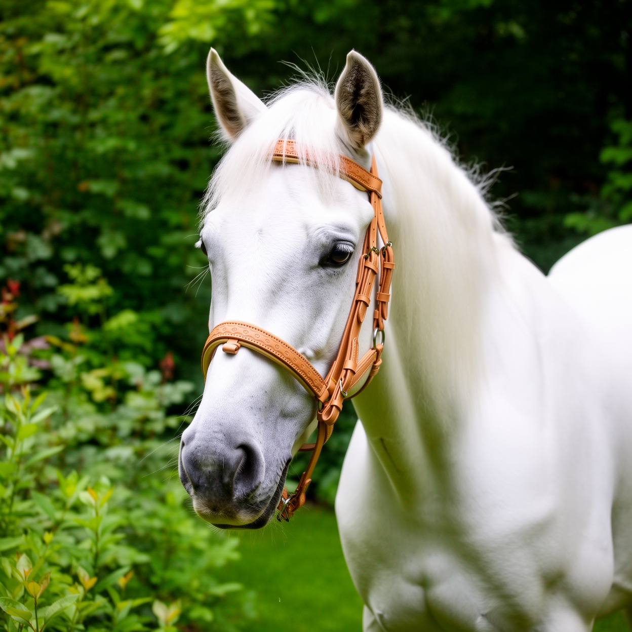 Natural Tan Tooled Leather Horse Bridle Set With Padded Browband and Durable Matching Reins