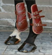 Professional Leather Open-Front Horse Jump Boots with Adjustable Buckle Straps and Soft Interior Lining